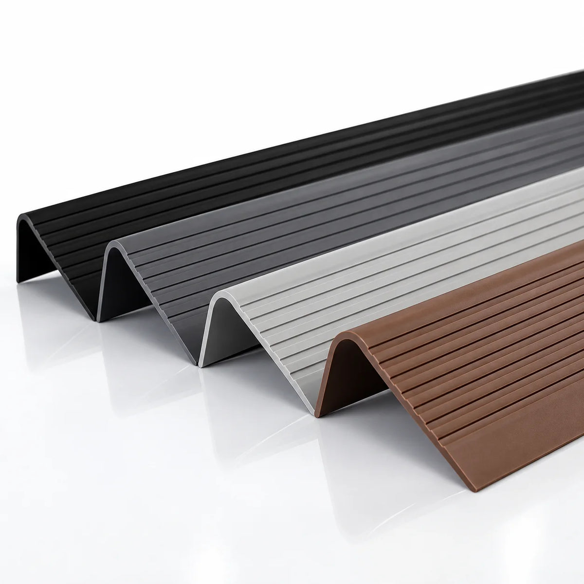 70x40mm Flexible Non-Slip PVC Stair Nosing 730 designed to provide extra grip and protect stair edges with a durable flexible profile.