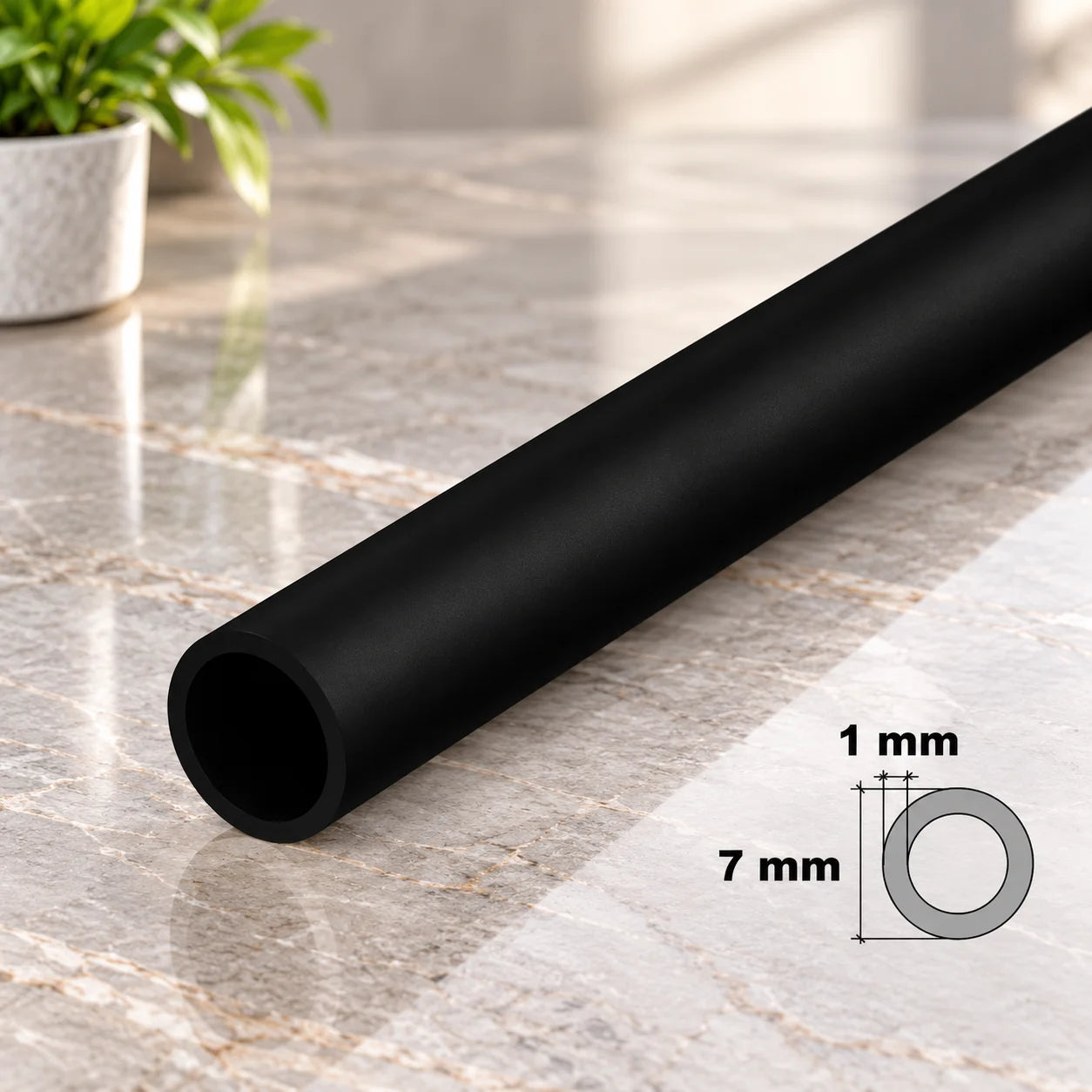 PVC Plastic Round Pipe Tube Black -1m / 39.37" Length In 7 MM