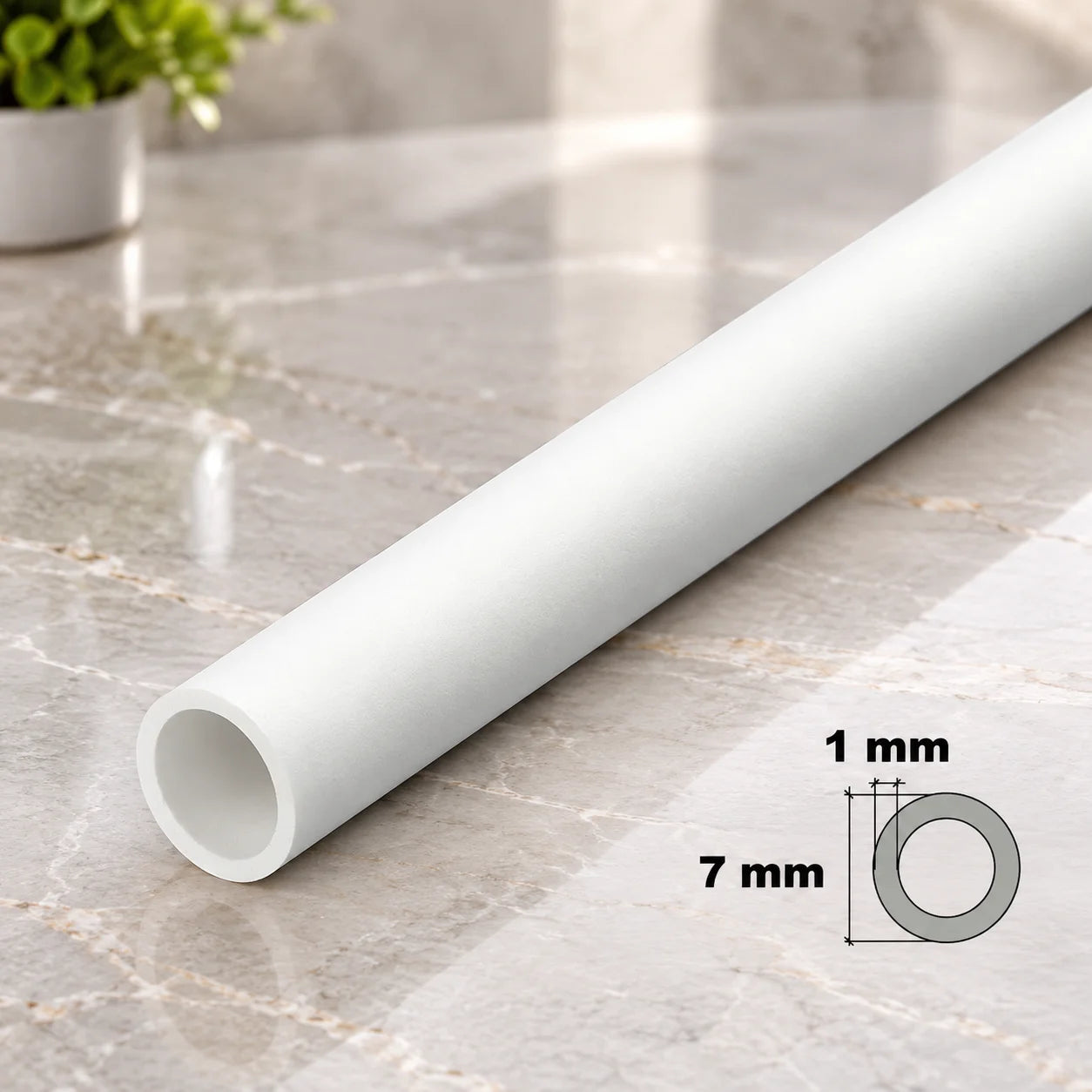 PVC Plastic Round Pipe Tube White -1m / 39.37" Length In 7 MM