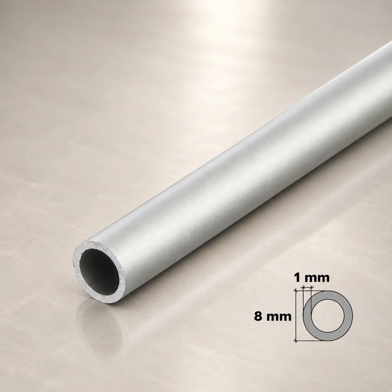 Round Tube Pipe Natural Aluminium 1 M / 39.37" Length In 8 MM