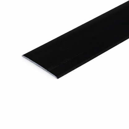 Black Anodised aluminium flat door threshold strip with self-adhesive backing for quick, drill-free installation.