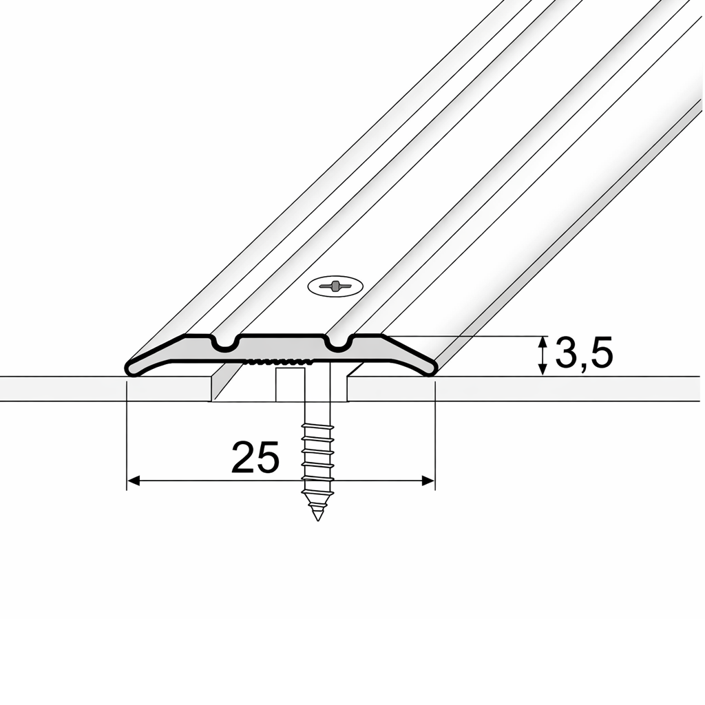 Usage of a slim 25mm anodised aluminium flat threshold strip creating a smooth and tidy floor transition.