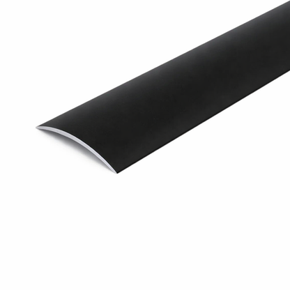 Black A13 40mm anodised aluminium self-adhesive door threshold strip with a flat profile for smooth floor transitions.