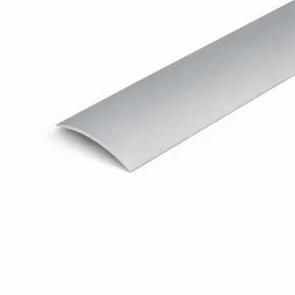 Silver A13 40mm anodised aluminium self-adhesive door threshold strip with a flat profile for smooth floor transitions.