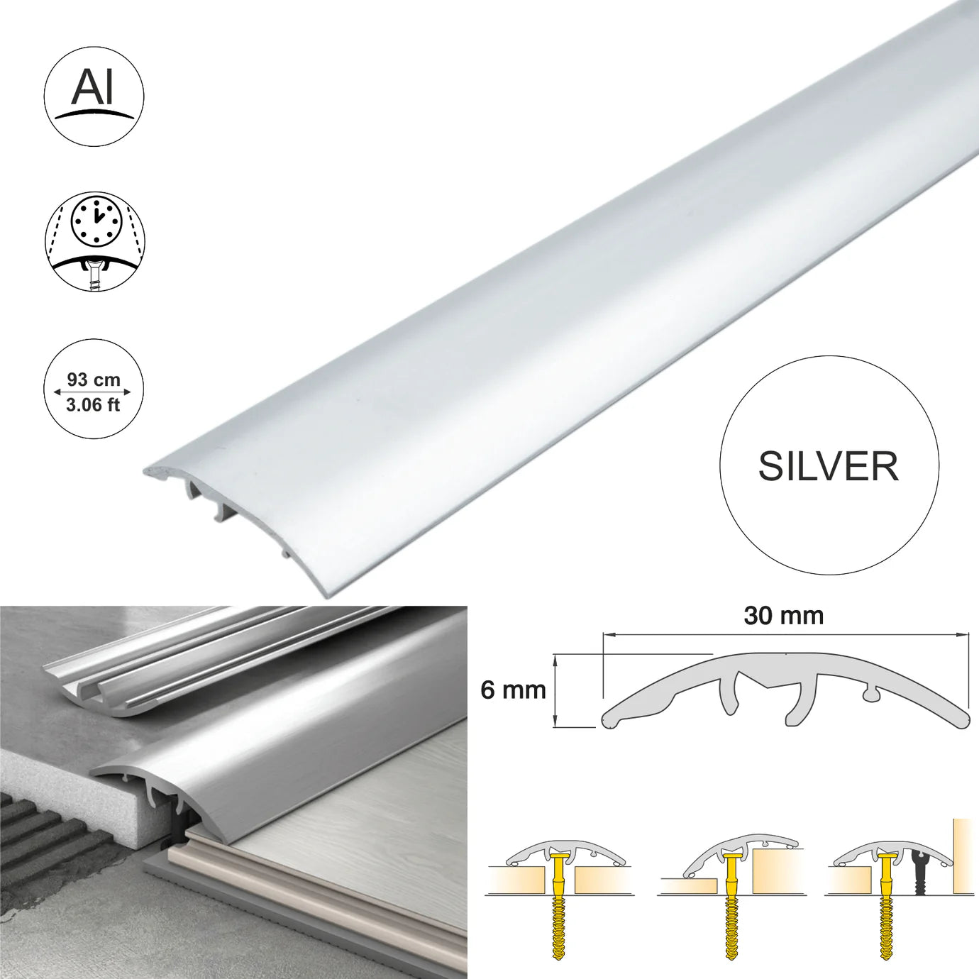 Aluminium Door Threshold Strip 30mm 4-in-1 Multi-Purpose Floor Trim S30K