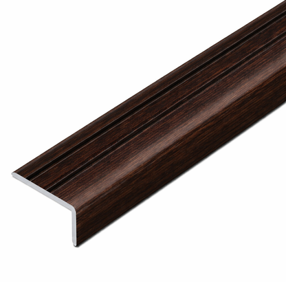 African Ebony Aluminium wood effect self-adhesive stair nosing A31 25×10mm providing clean edge finish on stairs