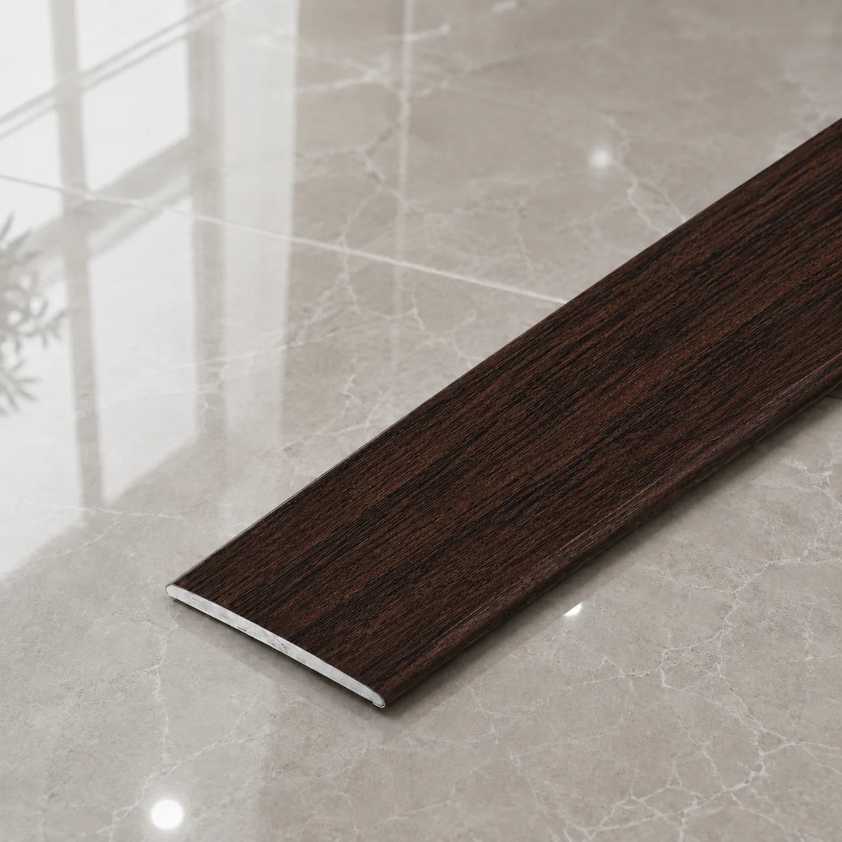 A08 35mm Aluminium Wood Effect Flat Self Adhesive Door Threshold Strip in African Ebony Color