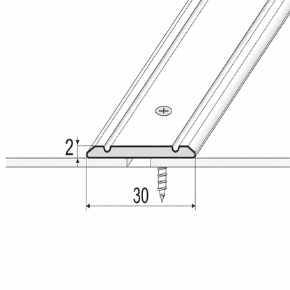30mm anodised aluminium self adhesive flat threshold strip A02 in use between rooms