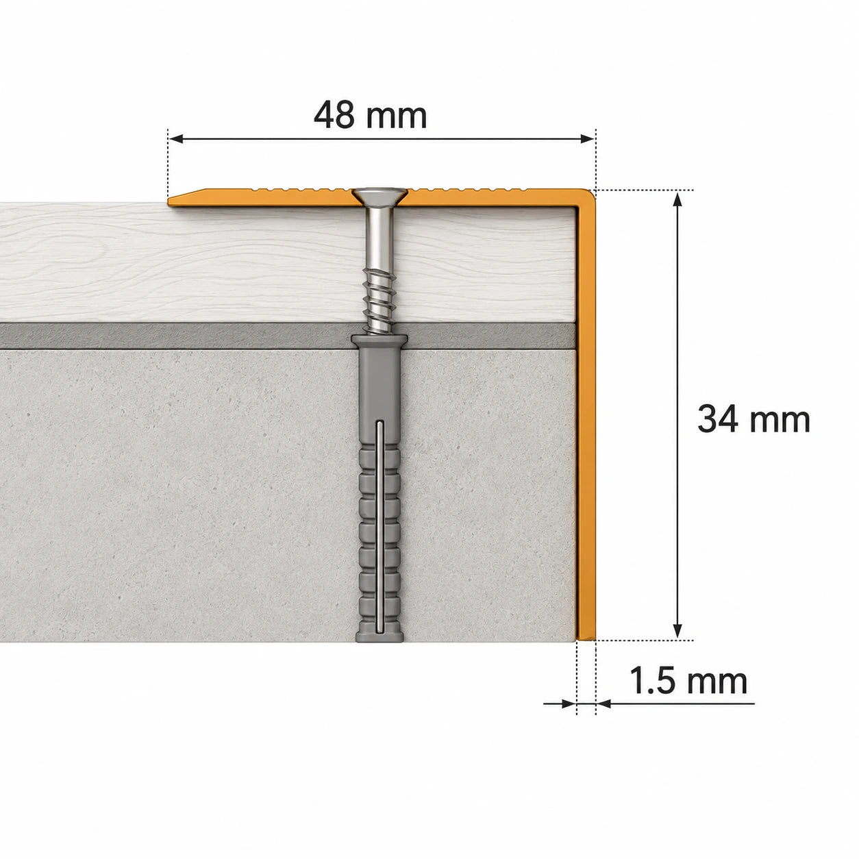 Aluminium Stair Nosing 118cm technical diagram