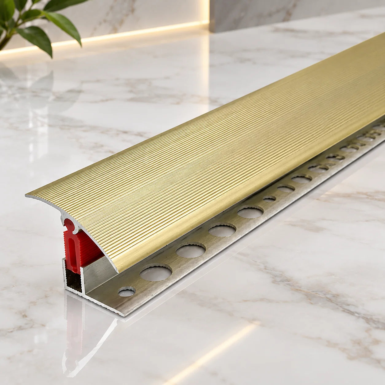 TTC 40mm  Aluminium door Threshold T Bar Trim Adjustable Height/Pivots Easy clip in Brass Effect Color