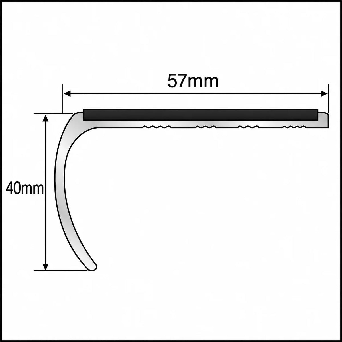 NSL03 57x40mm Aluminium Bullnose Non-Slip Stair Nosing Diagram