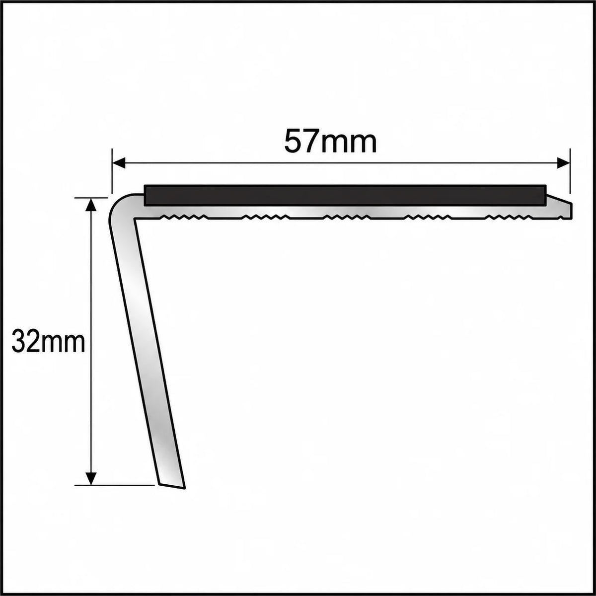 NSL02 57 x 32mm Aluminium Rakeback Stair Nosing with PVC Insert Diagram