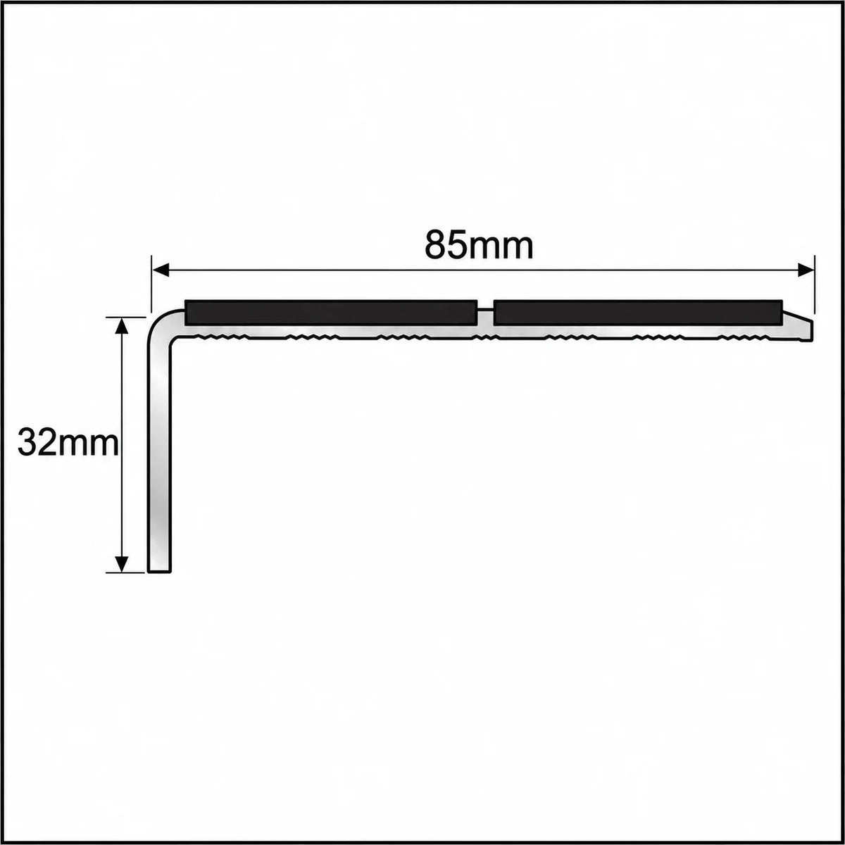 NSL09 85 x 32mm Aluminium Non Slip Stair Nosing with Dual PVC Inserts Diagram