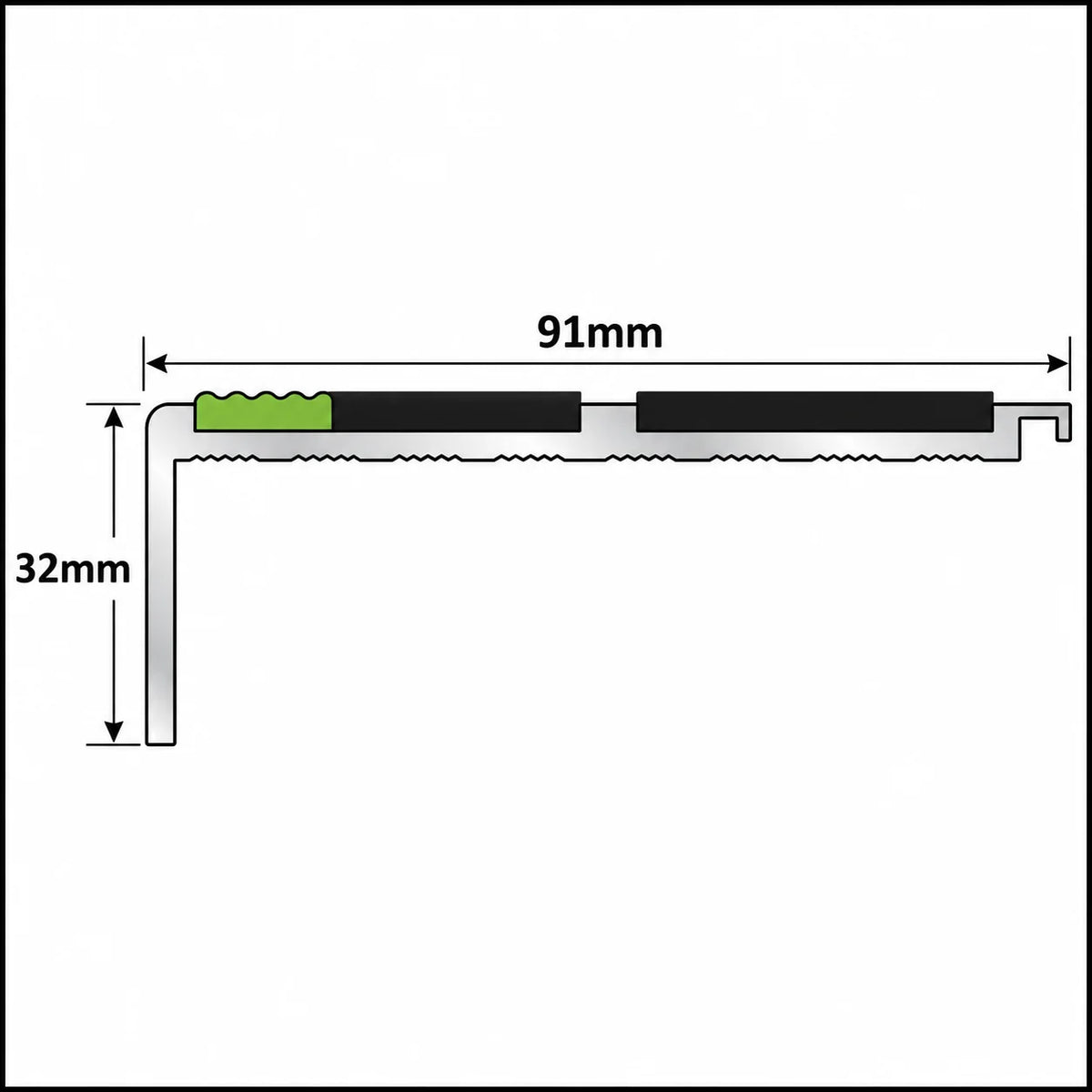 AHD11 91x32mm Aluminator® Non-Slip Stair Nosing Diagram