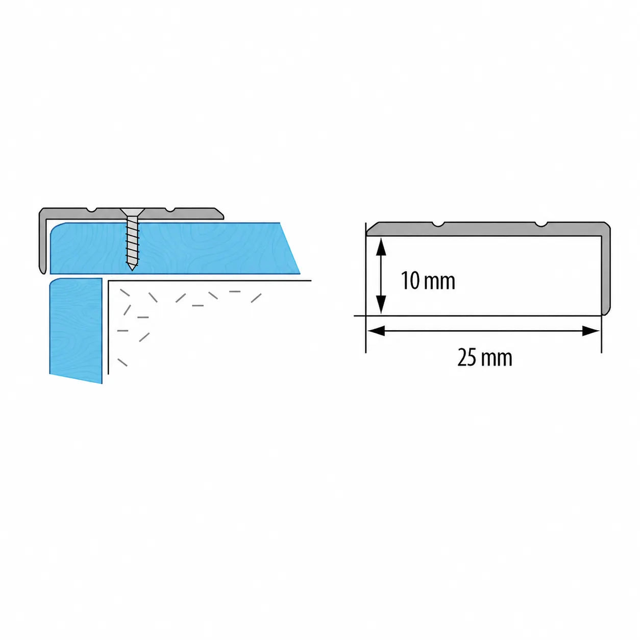 Aluminium Stair Nosing Anodised Grooved Anti-Slip 25x10_Diagram