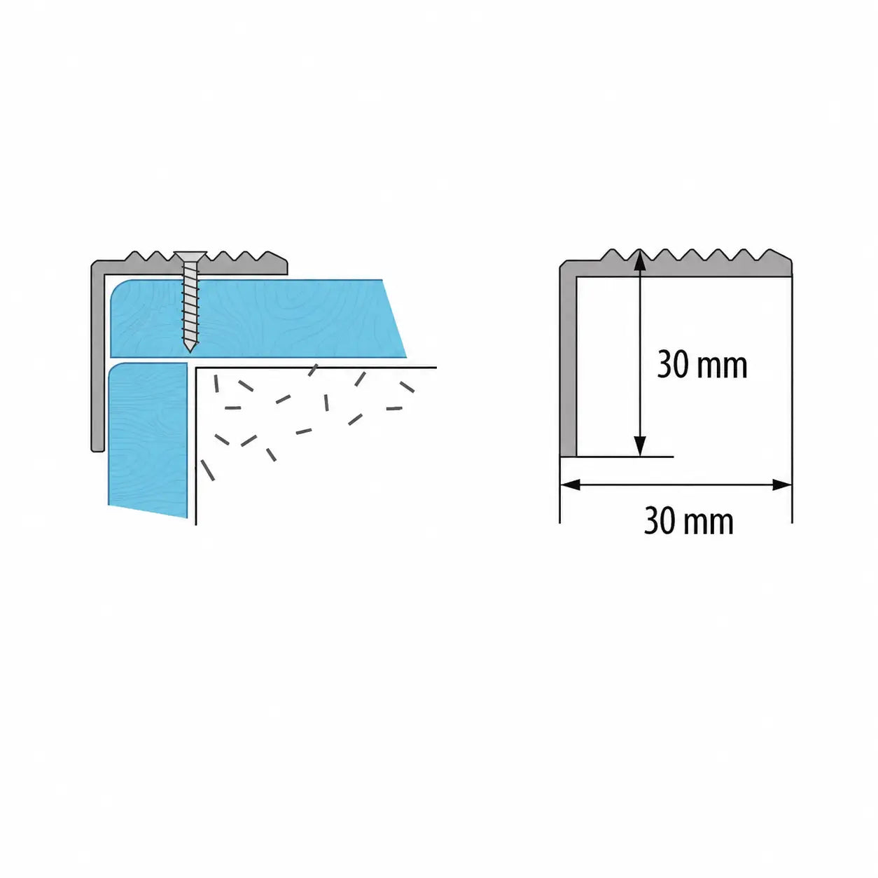Aluminium Stair Nosing Anodised Grooved Anti-Slip 30x30_Product Diaram