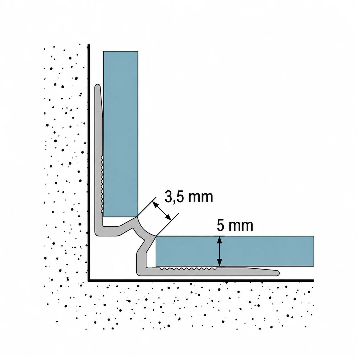 Silver Aluminium LVT Stair Inner Corner Profile 5mm 900/2500mm Diagram