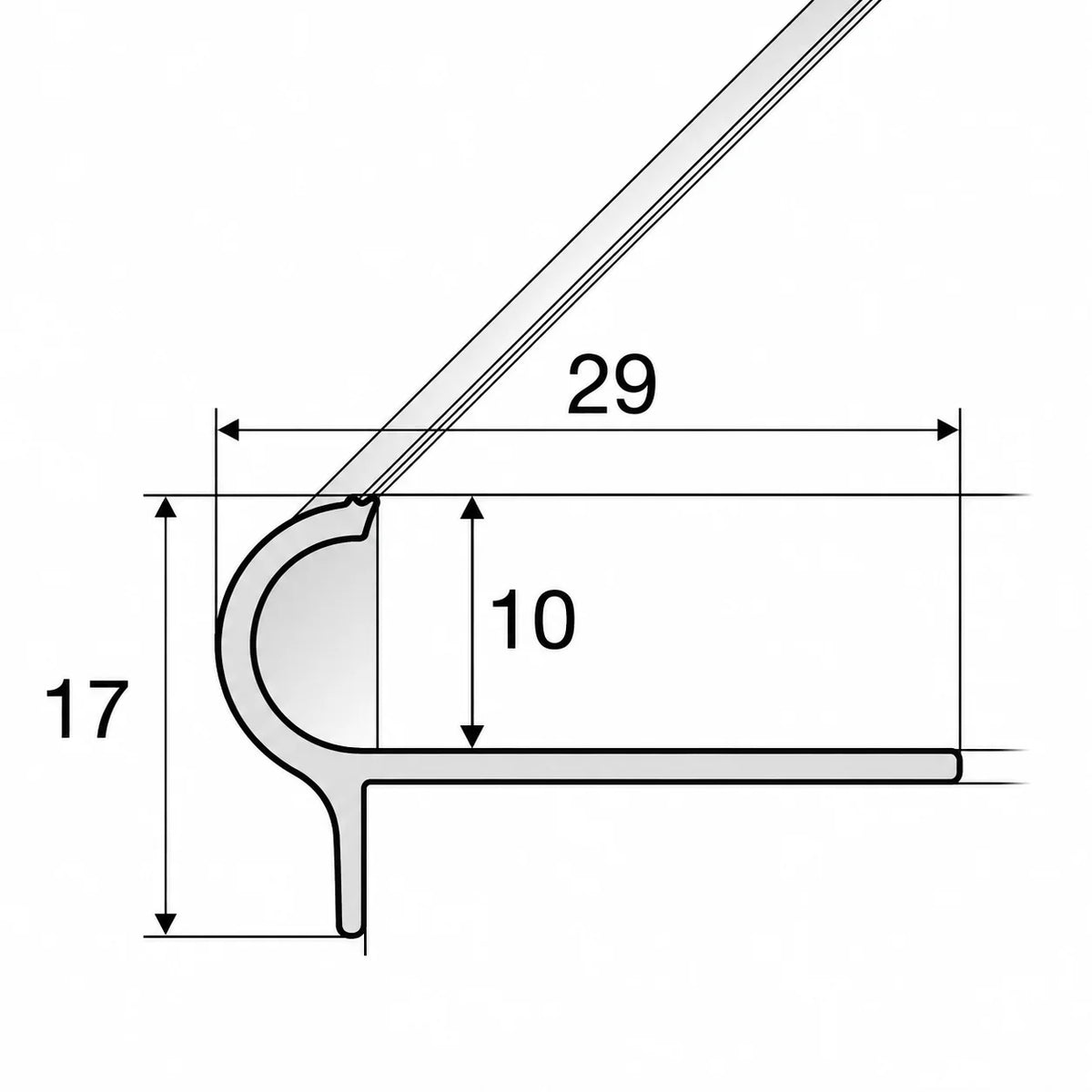 Aluminium Stair Nosing Edge Trim for Tiles – 29mm x 17mm x 10mm Diagram