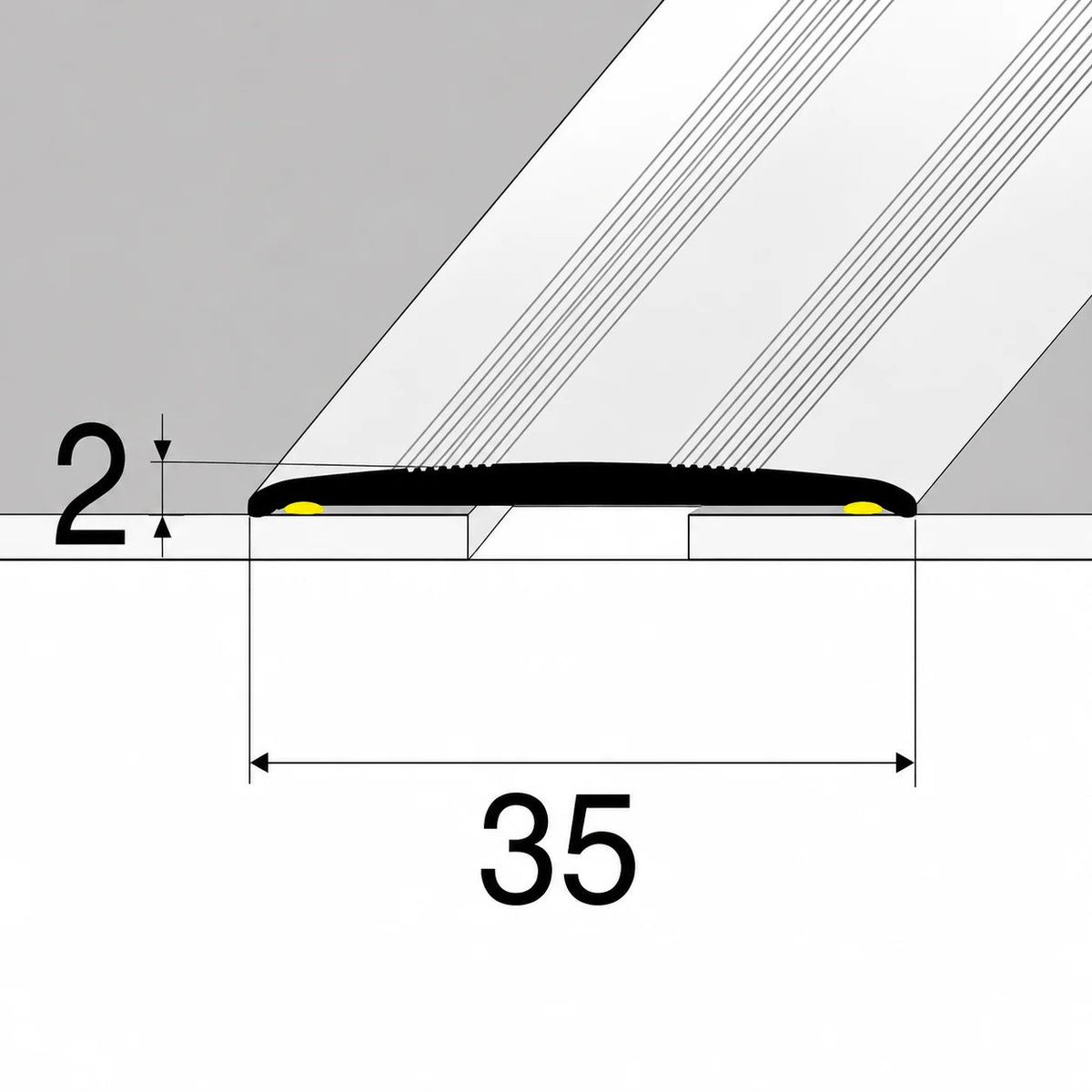 A08 35mm Aluminium Wood Effect Flat Self Adhesive Door Threshold Strip Diagram