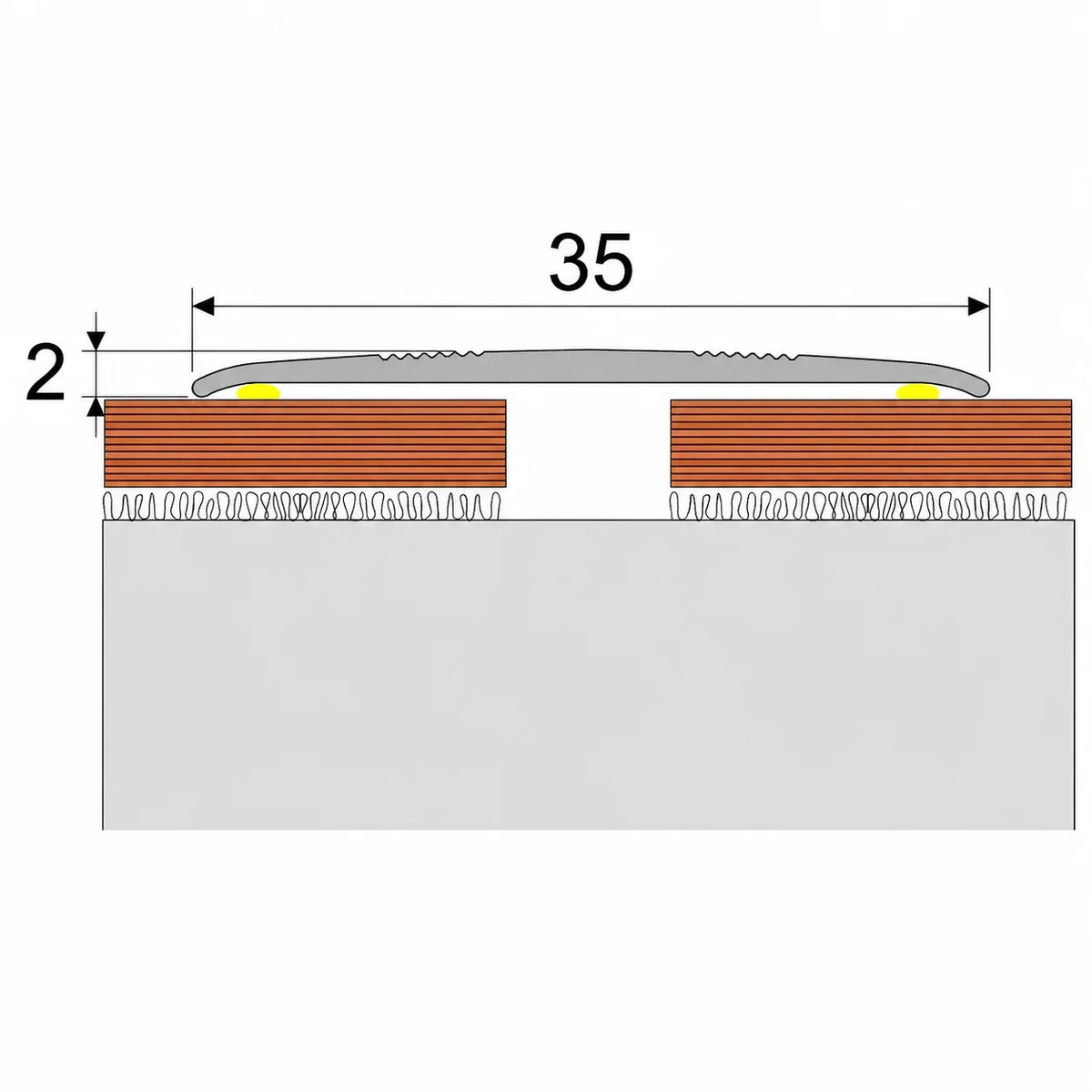 A08 35mm Aluminium Wood Effect Flat Self Adhesive Door Threshold Strip Dimension
