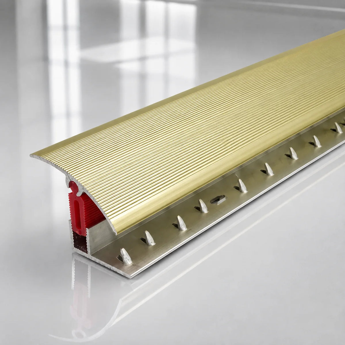 TTG 40mm Aluminium door Threshold Strip Adjustable Height/Pivots Easy clip Carpet in Brass Efect Color