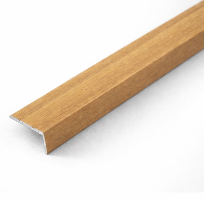 Amber Oak Aluminium wood effect self-adhesive stair nosing A31 25×10mm providing clean edge finish on stairs
