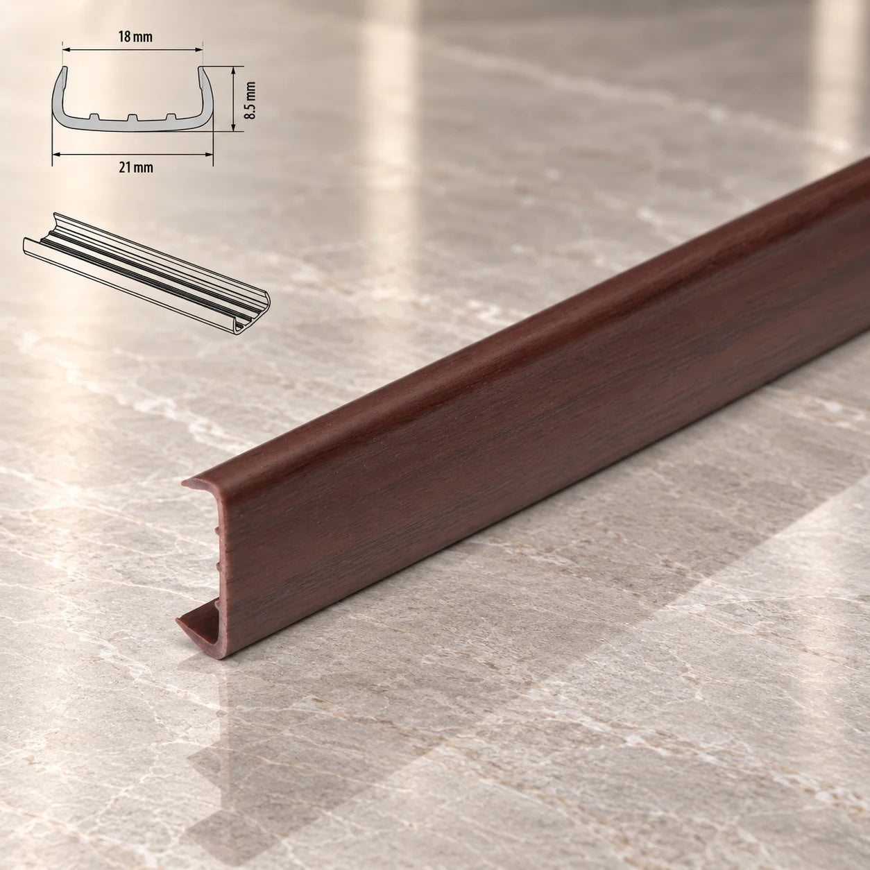 PVC Melamine Furniture Board Panel Cover U Trim Edging Strip In Ancient Walnut Color