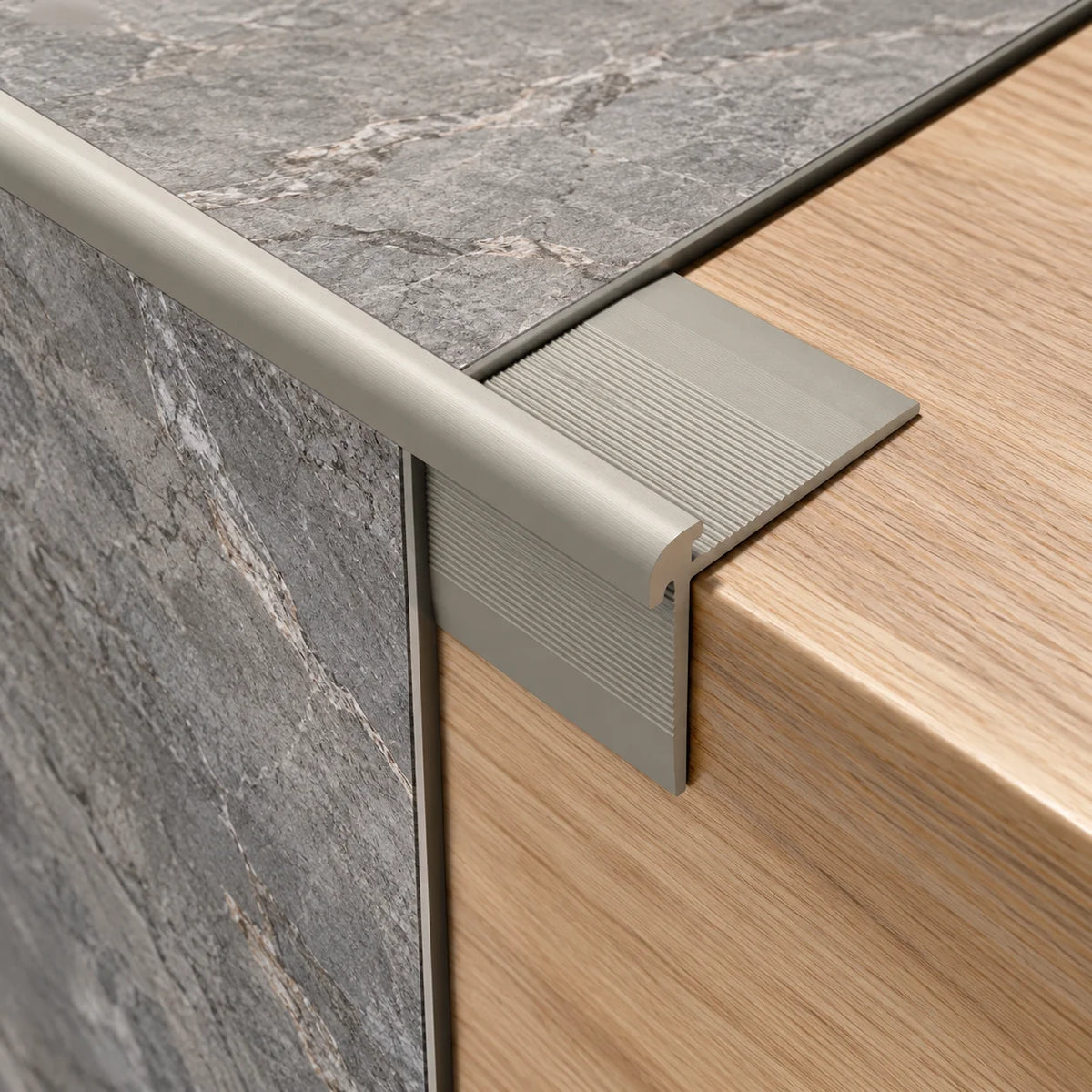40 x 26mm Anodised Aluminium LVT Stair Nosing for 3mm Floors | 2.7m Usage Image