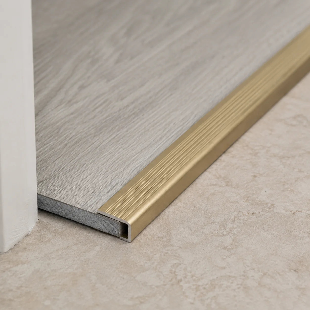 C63 Anodised Aluminium LVT U Edging Profile Threshold For 5mm Flooring Real Usage Image