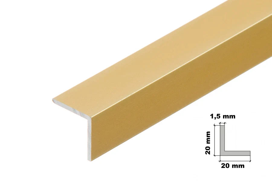 Anodised Aluminum Angle Corner Profile | Silver & Gold 1m Length - 20mm x 20mm