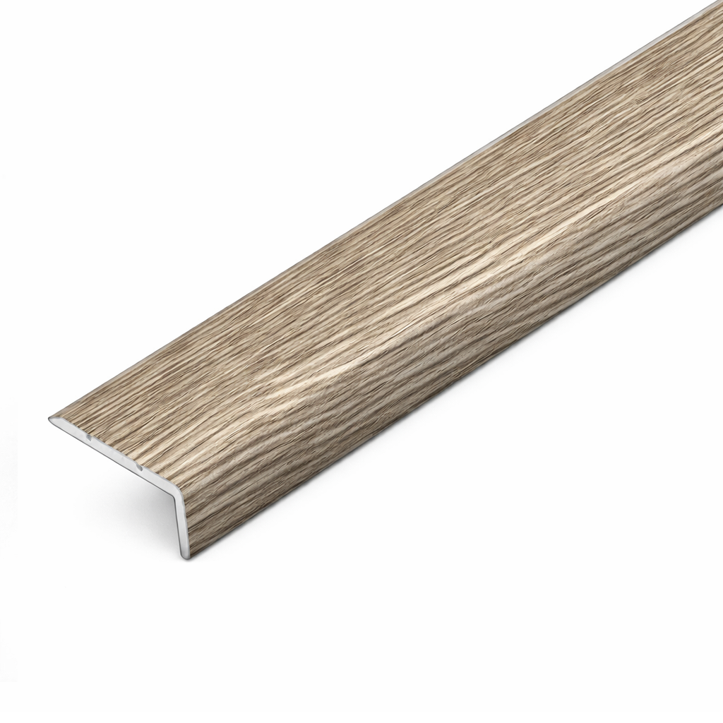 Antique Oak Aluminium wood effect self-adhesive stair nosing A31 25×10mm providing clean edge finish on stairs