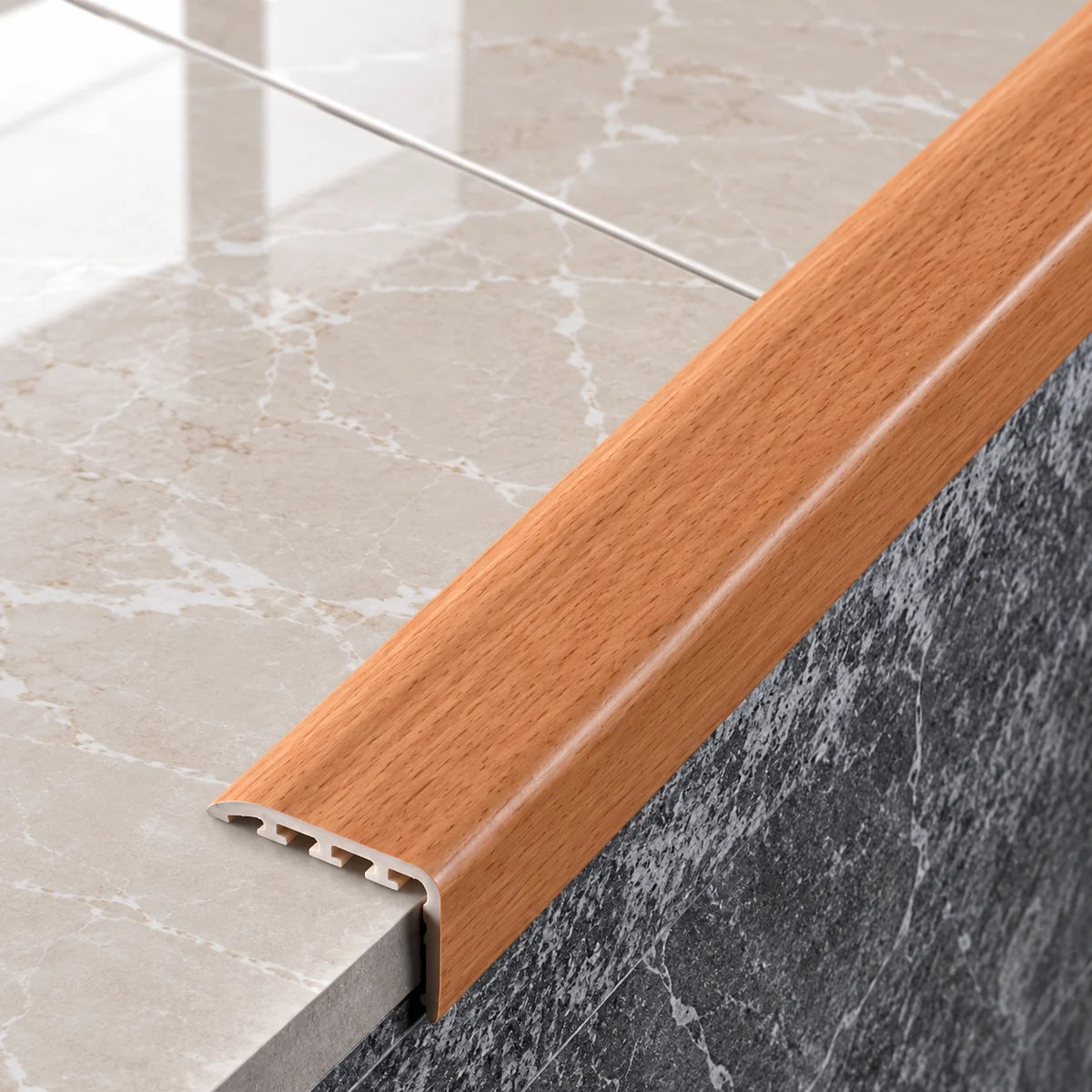 D-K0200 30x30mm Wood Effect PVC Stair Nosing Beech 1E