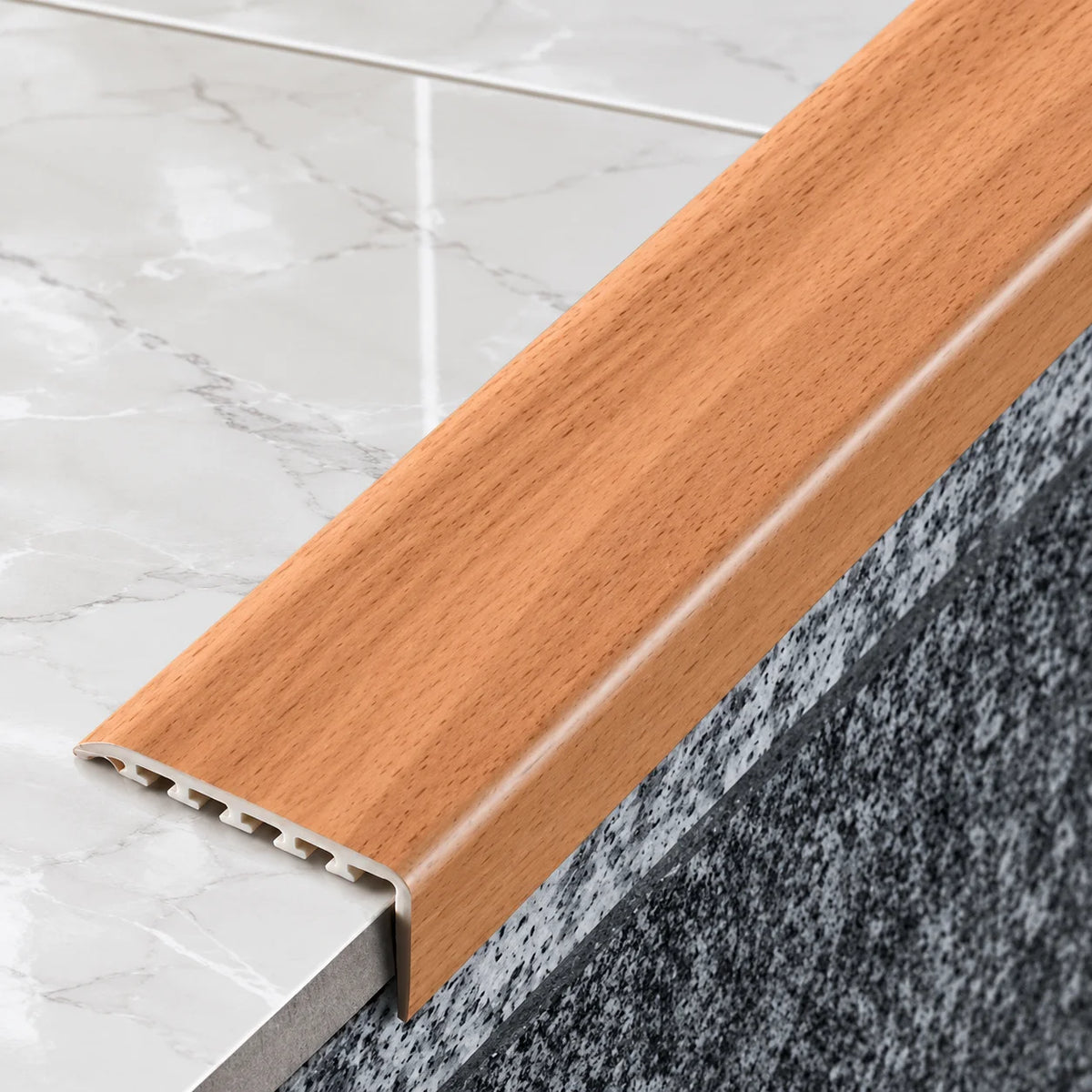 D-K0100 45x22mm Wood Effect PVC Stair Nosing Beech 1E