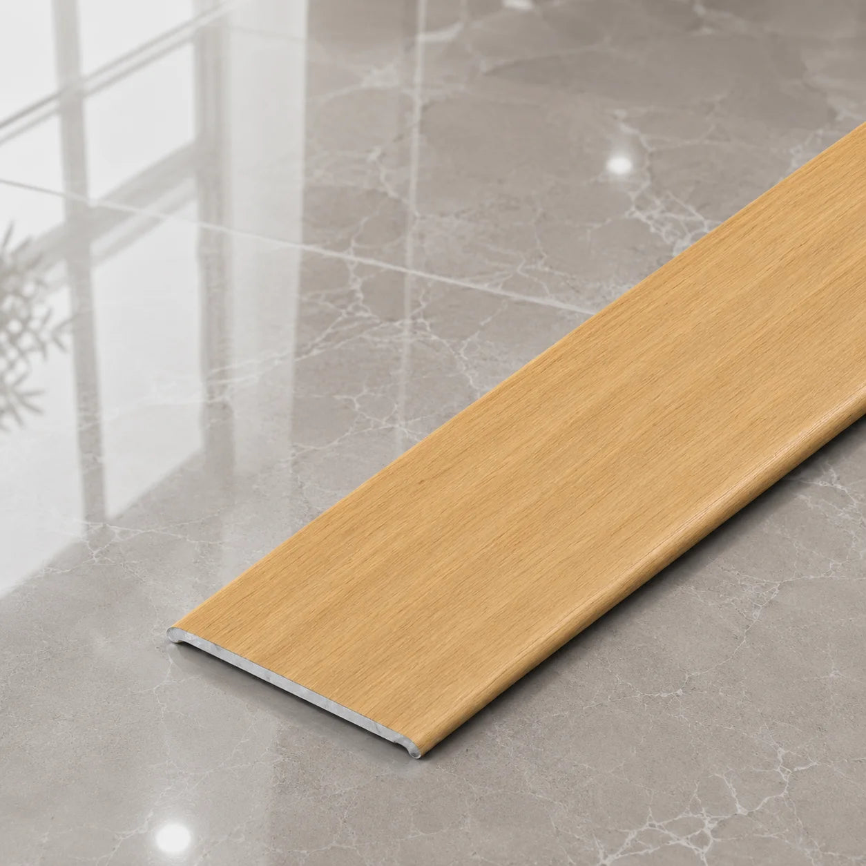 A08 35mm Aluminium Wood Effect Flat Self Adhesive Door Threshold Strip in Beech Color