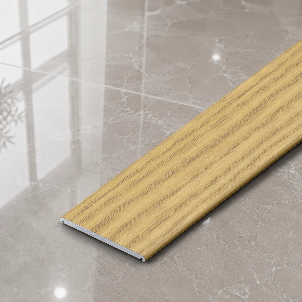 A08 35mm Aluminium Wood Effect Flat Self Adhesive Door Threshold Strip in Beer Oak Color