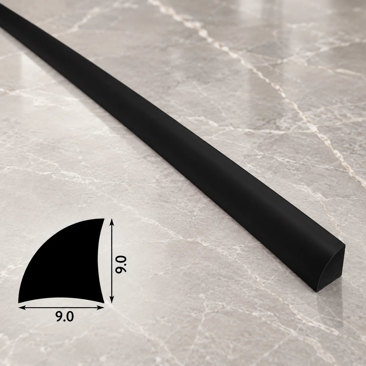 Decorative Flooring Window Edge Beading Worktop Strip UPVC 9mm Quadrant Trim Moulding In Black Color