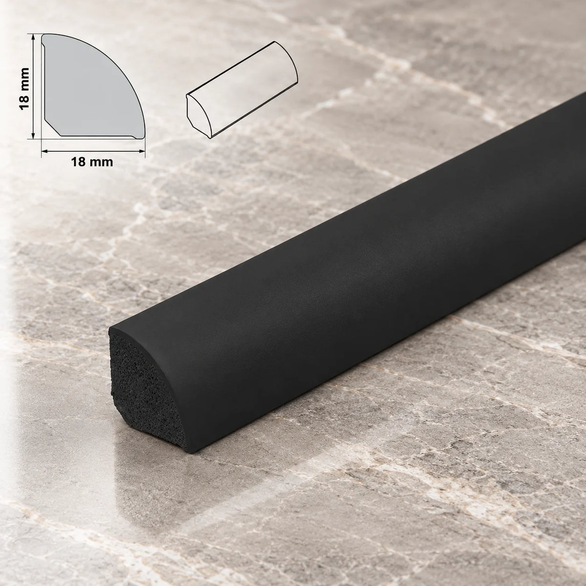 Decorative Flooring Window Edge Beading Worktop Strip uPVC 18mm Quadrant Trim Moulding In Black Color