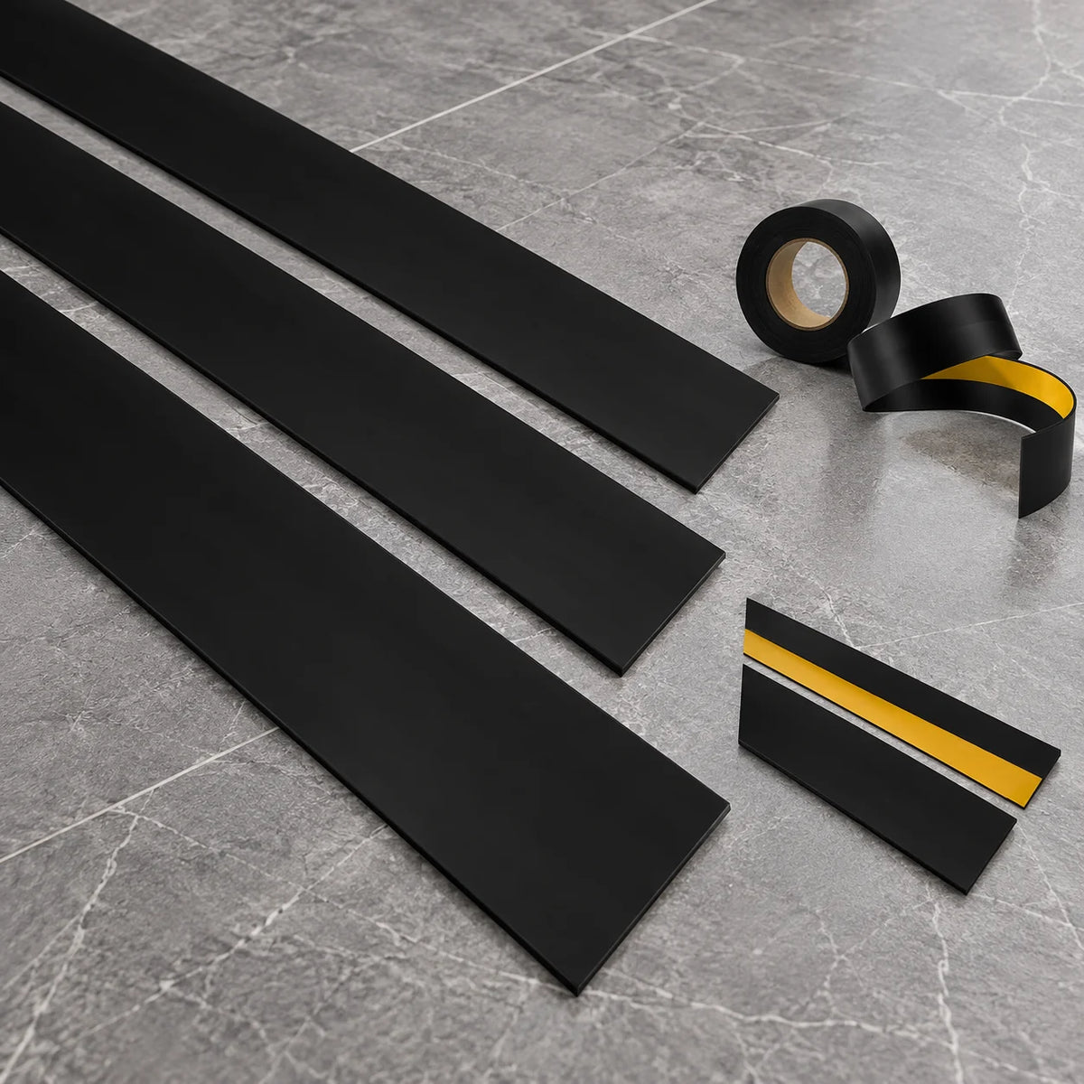 Self-Adhesive PVC Plastic Roll Black White Anthracite Cover Strip Flat Bar In Black Color