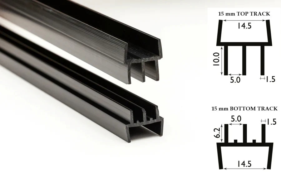 Clip-On Vivarium Top & Bottom Runners for 4mm Glass, 15mm Board Diagram