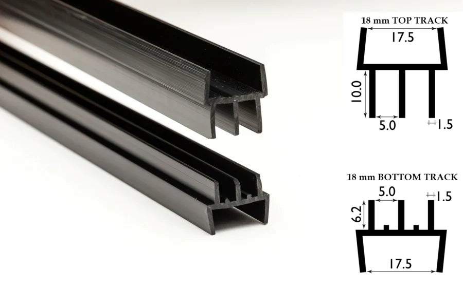 Black Clip-On Vivarium Top & Bottom Runners for 4mm Glass, 18mm Board Dimention
