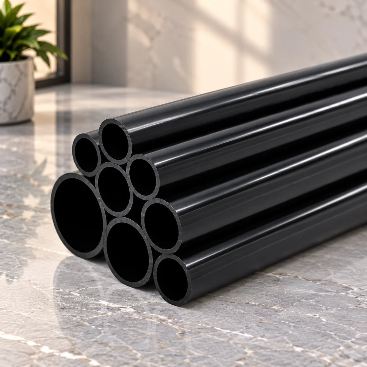 PVC Plastic Round Pipe Tube Black -1m / 39.37" Length All Sizes