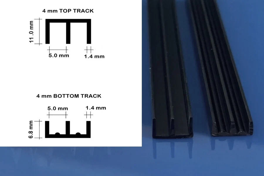Black Vivarium Top & Bottom Glass Runners Double Track for 4mm Dimension