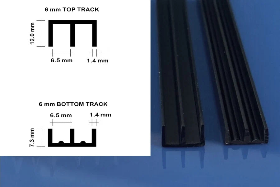 Black Vivarium Top & Bottom Glass Runners Double Track for 6mm Dimension