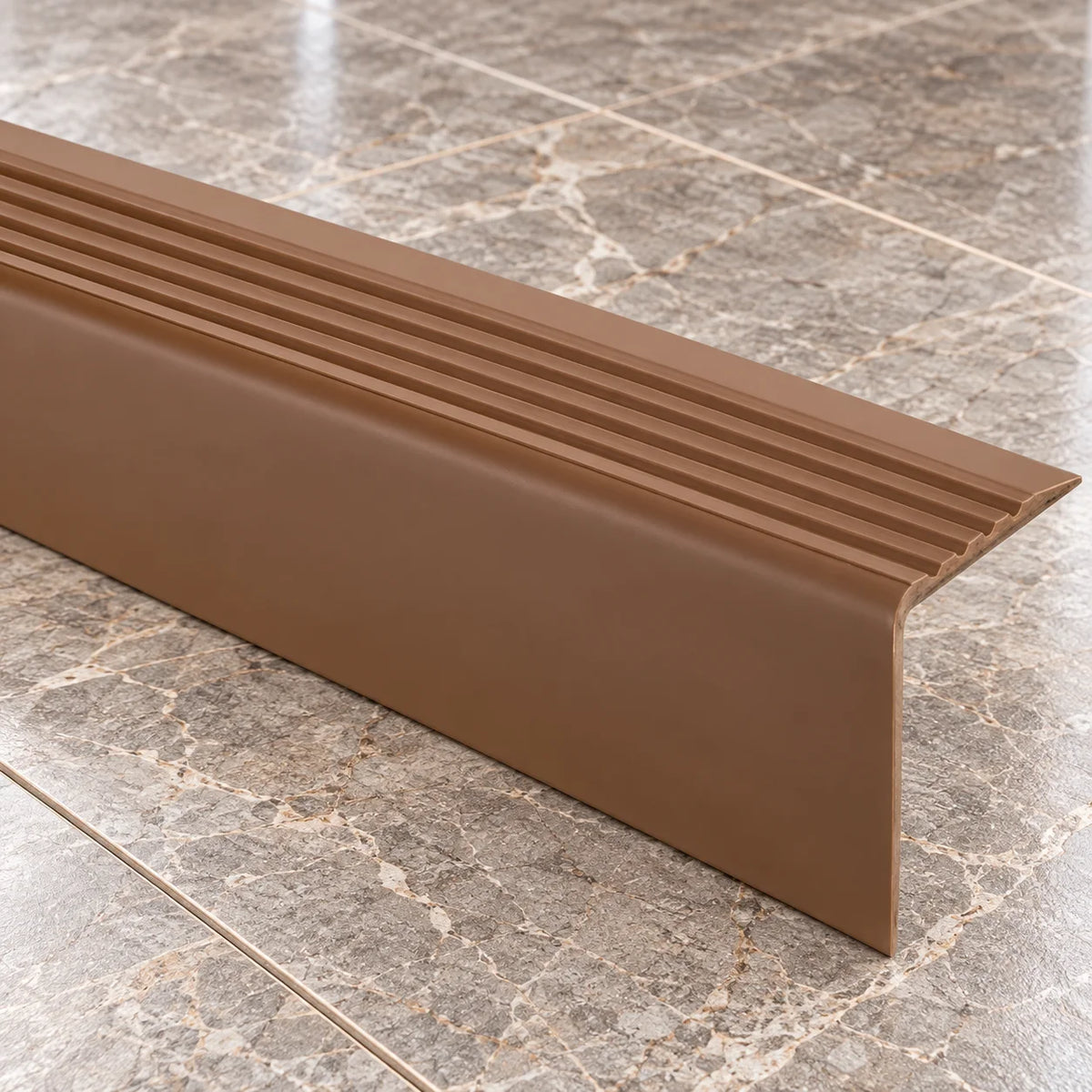 50x42mm Flexible Anti-Slip PVC Stair Nosing – 1.2m In Brown Color