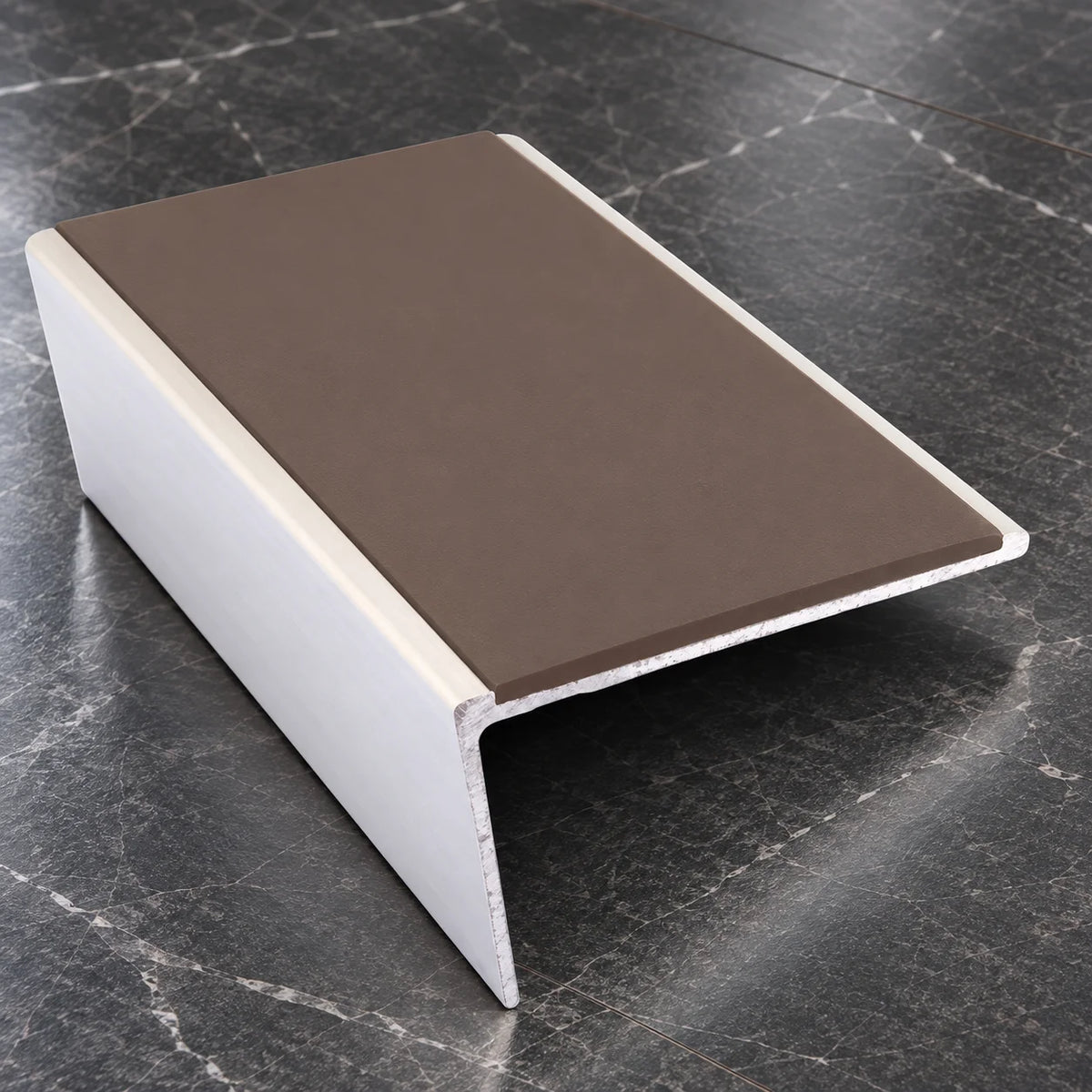 NSL02 57 x 32mm Aluminium Rakeback Stair Nosing with PVC Insert In Brown Color