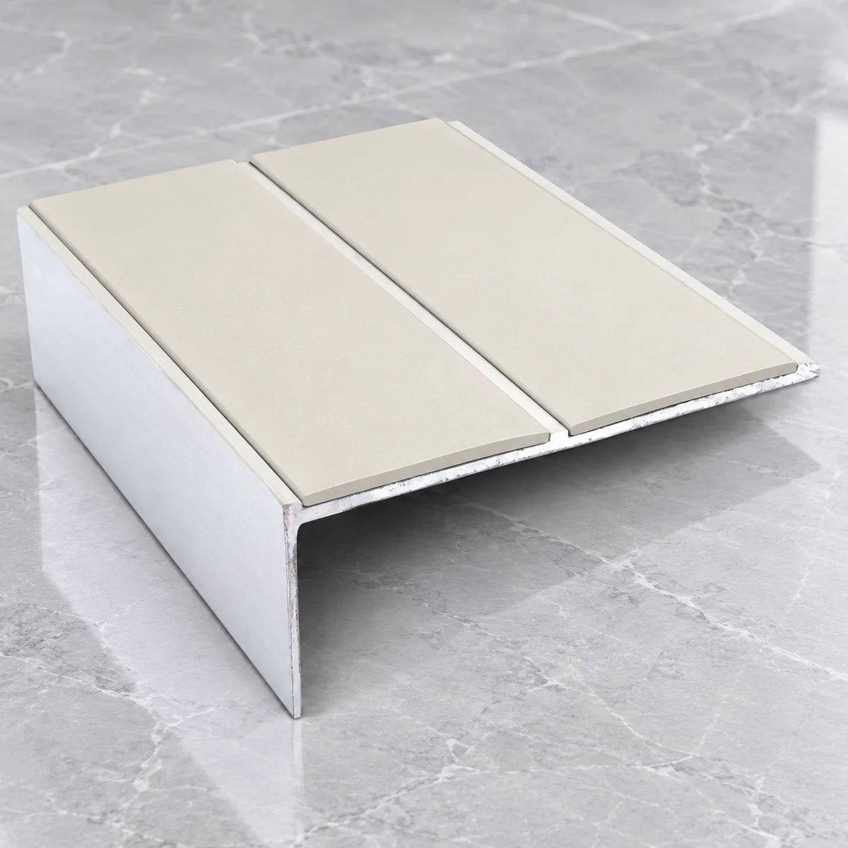 NSL09 85 x 32mm Aluminium Non Slip Stair Nosing with Dual PVC Inserts In canvas Color