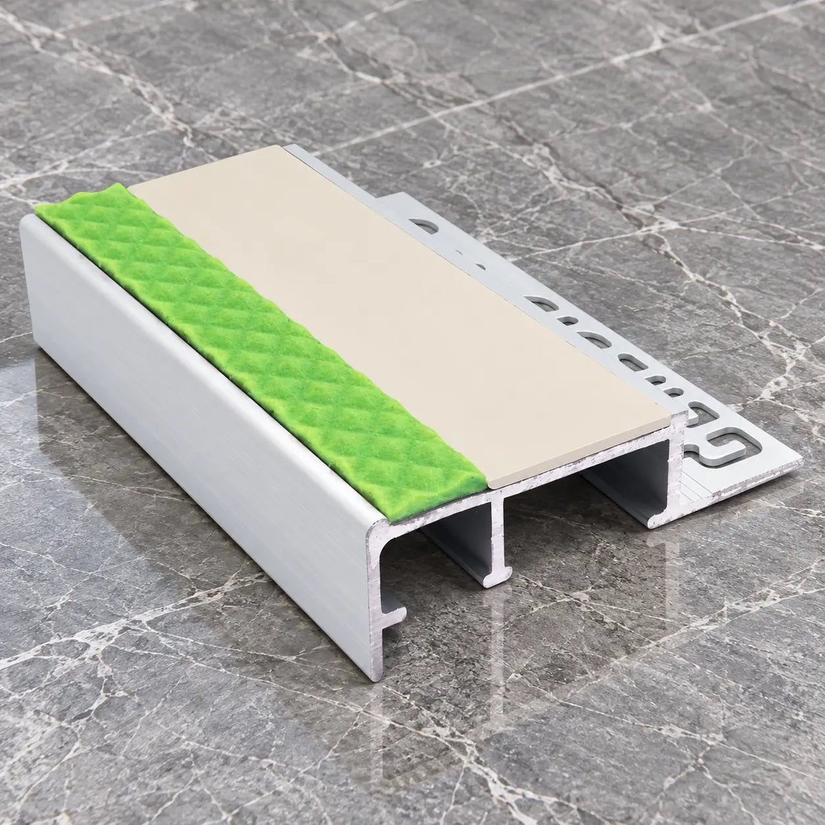 45x20mm Aluminium Tile-In Stair Nosing for 10–12.5mm Tiles In Canvas Color