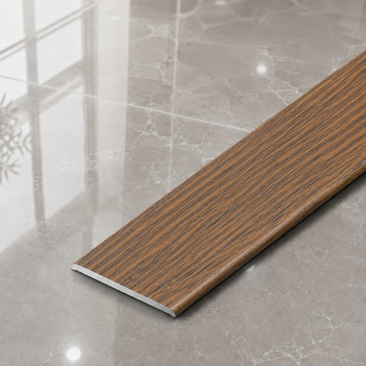 A08 35mm Aluminium Wood Effect Flat Self Adhesive Door Threshold Strip in Castle Oak Color