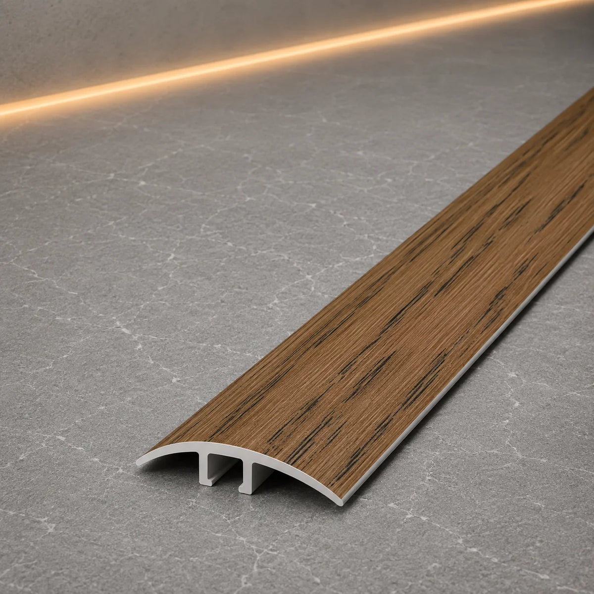 E64 40mm Pvc Wood Effect Door Threshold Strip in Castle Oak Color