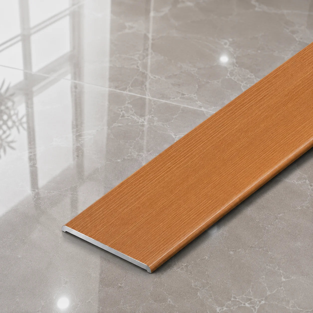 A08 35mm Aluminium Wood Effect Flat Self Adhesive Door Threshold Strip in Cherry Color